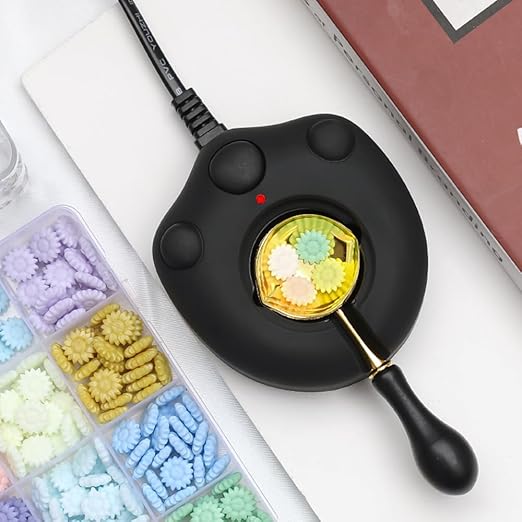 Dual-Spout Electric Wax Seal Warmer Black with Spoon Tweezers Stirring for Melting Wax Sealing Beads