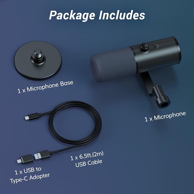 TONOR Dynamic Podcast Microphone for Studio, Cardioid XLR/USB Mic, AI Noise Cancellation, Tap Mute, 3.5mm Headphone Jack for Monitoring, Volume Control, Microfono with Desktop Stand, Black, TD510 AIR