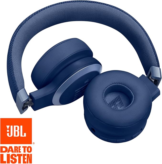 JBL Live 670NC - Wireless On-Ear Headphones with Adaptive Noise Cancelling with Smart Ambient, Up to 65H Battery Life with Speed Charge, Lightweight, Comfortable and Foldable Design (Blue) (Renewed)