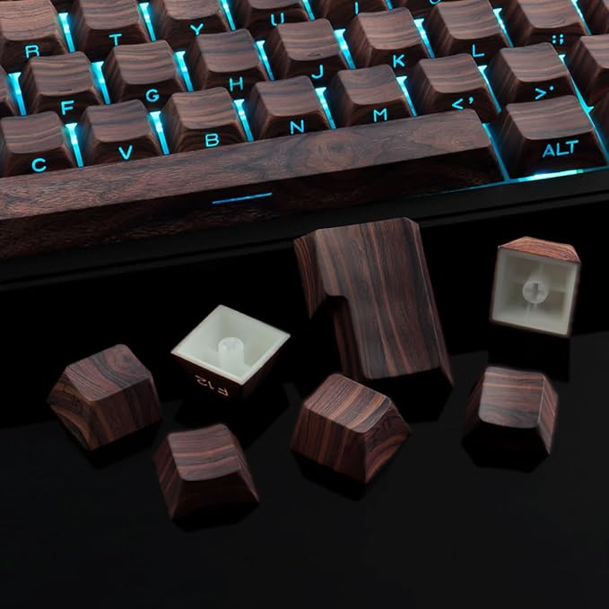 Tsungup Custom Keycaps 75 Percent,PBT Side Print 136 Keys Retro Brown Key caps Wooden Walnut Textures Keycap Set,Shine Through Duy Sub Cherry Profile Keyboard Keycaps