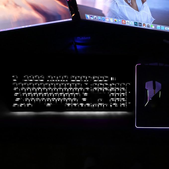 Merdia Mechanical Keyboard Gaming Keyboard | Red Switch, White Backlit Keyboard | 104 Keys US Layout | Wired Gaming Keyboard | Hot Swappable Mechanical Keyboard | PC Gaming Keyboards (Black)