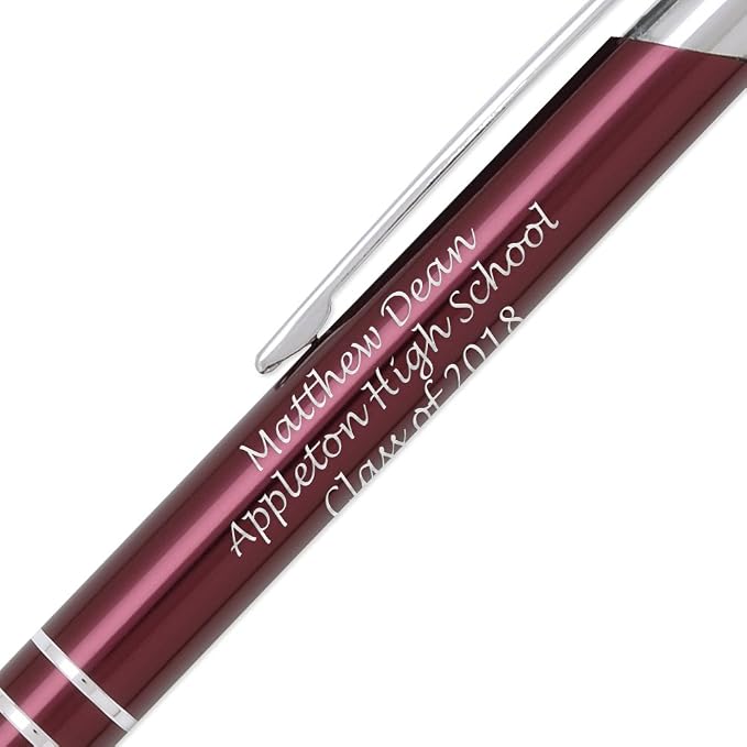 2 Personalized Engraved Classic Metal Ballpoint Pen & Mechanical Pencil Gift Set. Includes Case - Cranberry Red Color with Silver Accents. Black Ink.