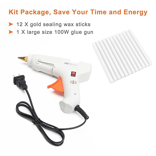 Sealing Wax Sticks 12P with Glue Gun, Luxiv 5.4" Sealing Waxs Stick 10MM Fire Manuscript Glue Gun Wax Seal Stamp for Wedding Invitations, Envelopes, Package Seal Waxs Sticks (White)