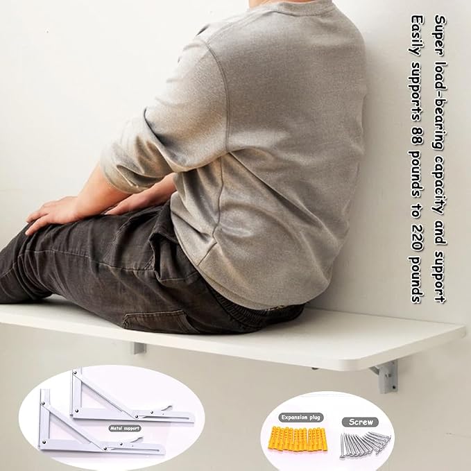 Folding Wall Table - Drop Down Wall Mounted Table - Suitable for Office, Study, Bedroom, Kitchen, Dining Room, Laundry and Other Places - Black - 19.7"D x 15.7"W