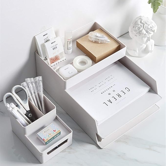 Desk File Organizer Vertical Document Letter Tray Wall File Holder with Drawer Organizer for Office Home (White, Small)