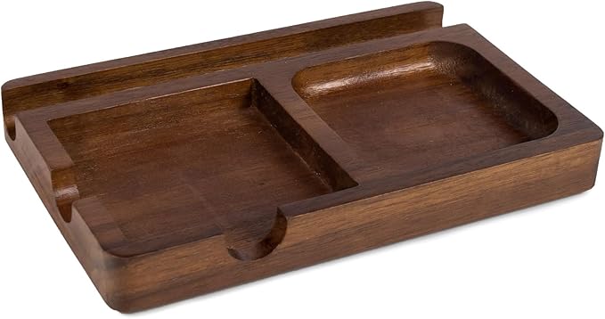 S&A WOODCRAFT Office Desk Organizer with Sticky Note Holder, Pen Slot & Phone Stand - Versatile Brown Acacia Sticky Note Dispenser, Includes 100 3x3 Inch Pages & 4 Anti-Skid Pads.