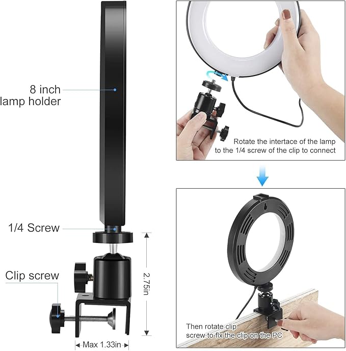 Ring Light for Computer, Video Conference Kit, 6" Ring Light with Clamp Mount & 10 Brightness Level