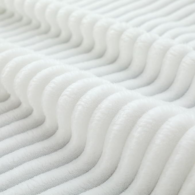 Vessia Flannel Fleece Throw Blanket for Couch,Sofa,Bed, 300GSM Microfiber White Striped Chair Blanket,Super Soft Warm Cozy Lightweight Ribbed Throw for All-Season