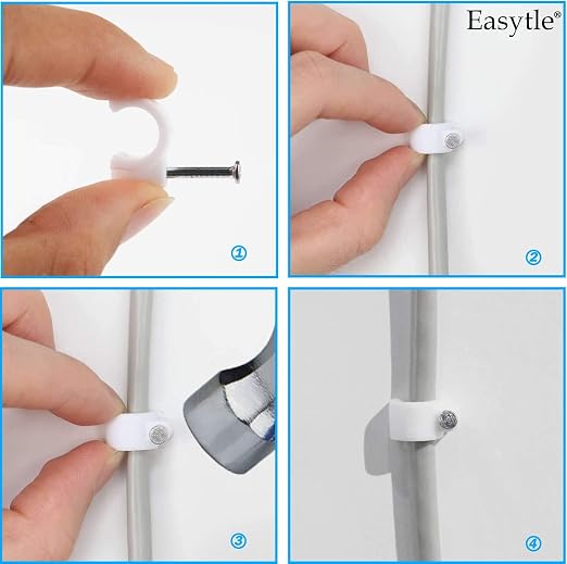 Cable Wire Clips 4mm 6mm 8mm 10mm Cable Management RG6 RG59 CAT5 CAT6 RJ45 Electrical Ethernet Dish TV Speaker Wire Cord Tie Holder Single Coaxial Nail Clamps (Pack of 400)