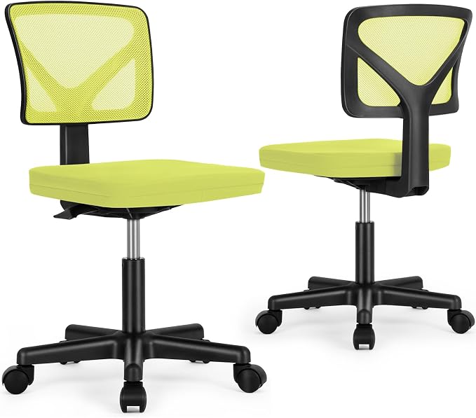 Sweetcrispy Small Office Chair, Ergonomic Low-Back Mesh Rolling Work Swivel Desk Chairs with Wheels, Armless Comfortable Seat Lumbar Support for Home, Bedroom, Study, Student, Adults, Green