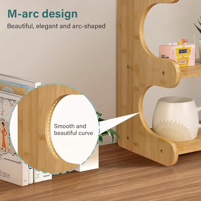 Bamboo Desk Organizer Multifunctional 3 Tier Office Table Shelf Bookshelf Supplies Storage Rack for Kitchen Living Room