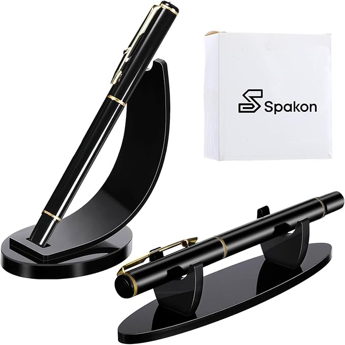 Spakon 2 Pieces Acrylic Pen Holder Display Stand Pencil Display Holder Fountain Pen Ballpoint Rack Desk Pencil Wand Showcase, Paintbrush Drying Rack for Home Office(Black)