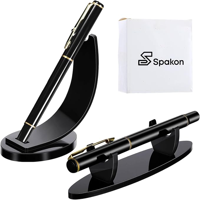 Spakon 2 Pieces Acrylic Pen Holder Display Stand Pencil Display Holder Fountain Pen Ballpoint Rack Desk Pencil Wand Showcase, Paintbrush Drying Rack for Home Office(Black)
