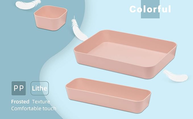 Set Of 12 Pink Color Plastic Desk Drawer Organizers For Makeup Bathroom Office Kitchen Vanity Drawer Storage Box Container