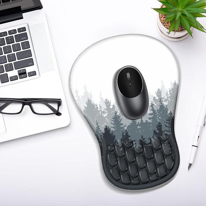 YIWEI Ergonomic Mouse Pad with Wrist Rest - Comfortable Office Mousepad with Memory Foam Wrist Support for Carpal Tunnel Relief, Mouse Pads with Non-Slip Base for Gaming and Home (Forest-2)