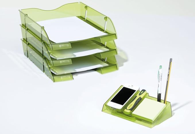 helit H6253930 – Pet Greenlogic Stationery Makeup Organizer with Smartphone Tray – Blue/Clear