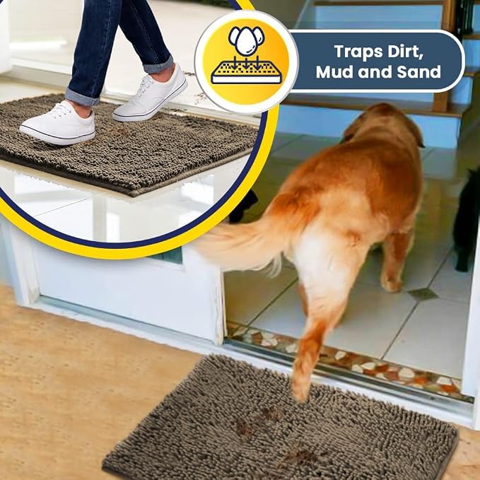 Muddy Mat® | Super Absorbent Door Mat Indoor, Microfiber Quick Dry Chenille Entryway Rug, Non-Slip Front Door Mat, Indoor Mats for Entryway, Machine Washable Pet Rug, Taupe 16" x 24"