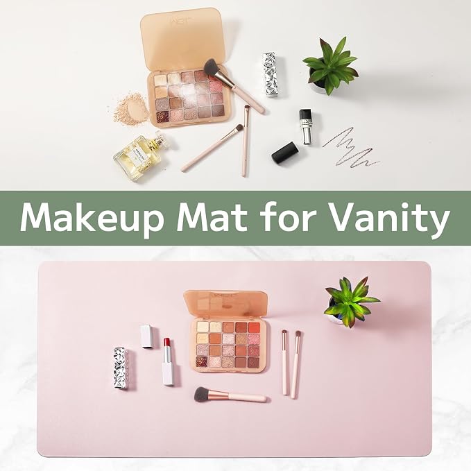 Desk Pad Mat Protector, Makeup Mat Dual-Sided PU Leather, Non-Slip Desk Pad with Suede Backing, Waterproof Vanity Organizer Mat, Multi-Use as Mouse Pad or Keyboard Mat 23.62''*11.81''