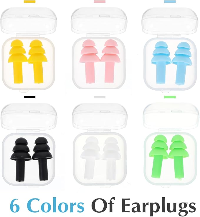 6 Pair Reusable Ear Plugs for Sleeping, Rubber Ears Plug for Big & Small Ear Canals Soft Noise Cancelling Earplugs for Travel Sleeping, Comfortable Fit, Multi-Color Generally Suitable for Most People
