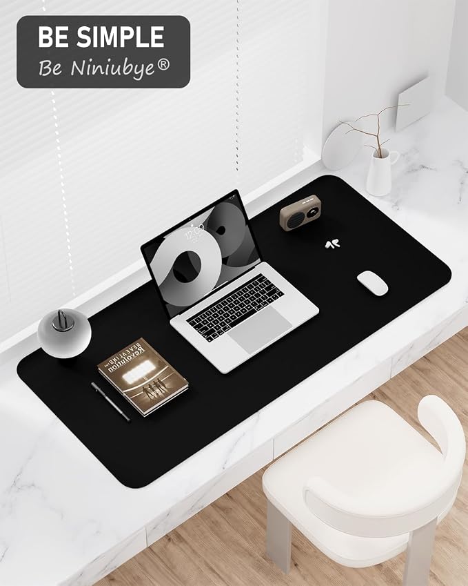 Desk Pad, 23.6" x 13.8" PU Leather Non-Slip Desk Mat Large Mouse Pad for Desktop, Waterproof Laptop Computer Writing Mat for Office, Home, Work, Gaming, Black