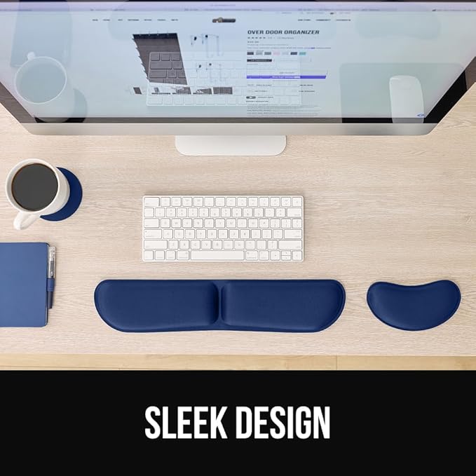 GORILLA GRIP Silky Memory Foam Keyboard Wrist Rest for Computer and Mouse, Ergonomic Typing Support Pad, Desk Office Supplies, Gaming Accessories, Hand & Arm Mousepad Cushion and Coaster Set Navy Blue