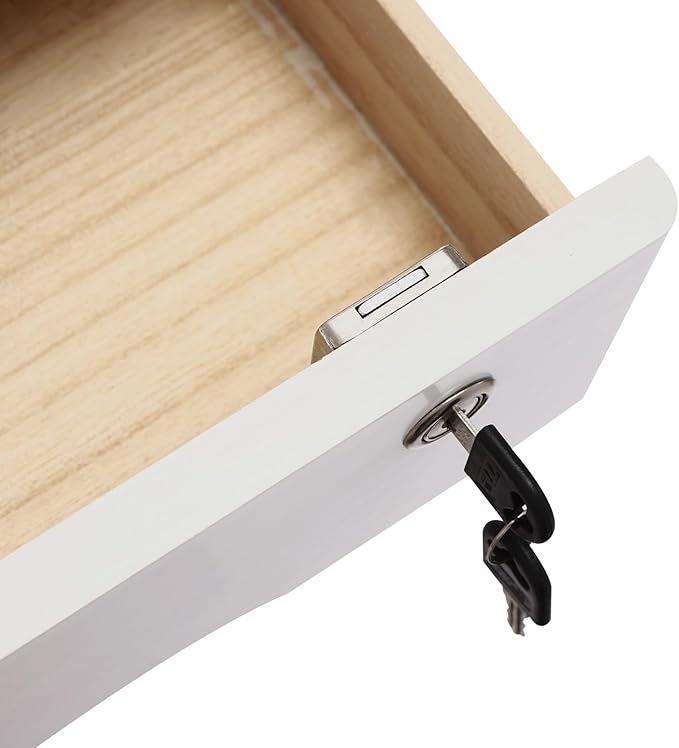 Desktop Storage Box with Lockable Drawer, Office Supplies Drawer Organizer, Wooden Desk Organizer, Small Bamboo Storage Box for Desk, Modern Desktop Drawer Organizer (Walnut+White)