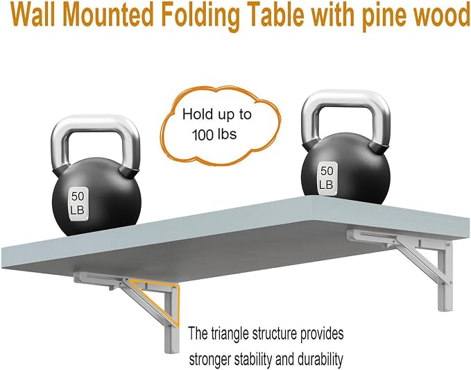 IAE Wall Mounted Folding Table with Pine Wood,36" x 14" Floating Wall Desk,Laundry Folding Table with Shelf Brackets,Fold Down Desk Shelf,Fold Workbench for Apartments,Home,Laundry Room,Kitchen,White