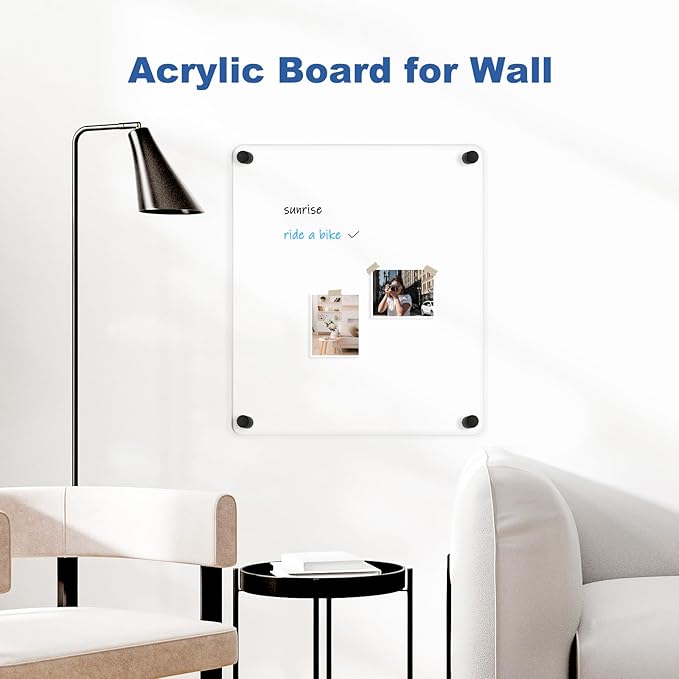 Clear Acrylic Dry Erase Board, 12" X 14" Black Non-Magnetic Frameless Clear White Board for Wall, Erasable Acrylic Board for Wall, Home, Office, School, 2 Markers