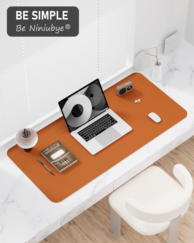 Desk Pad, 30" x 14" PU Leather Non-Slip Desk Mat Large Mouse Pad for Desktop, Waterproof Laptop Computer Writing Mat for Office, Home, Work, Gaming, Earthy Yellow