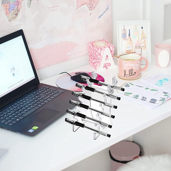 Plastic Pen Holder, Set of 4 Holder Display Stand 6-Slots Eyebrow Makeup Brush Rack Organizer Durable Acrylic for Home Office & Store Use (Clear) (PH-428new)