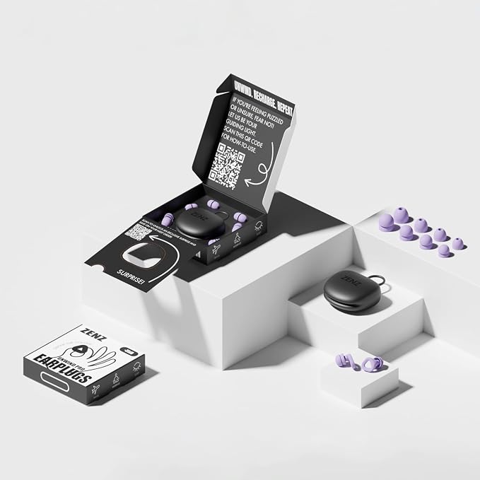 Zenz Unwind Pro Ear Plugs for Sleeping Noise Reduction – Soft Silicone Reusable Earplugs for Sleep, Focus & Work – 35dB Noise Reduction with Storage Case – XS/S/M/L Eartips (Nebula Purple, One Size)