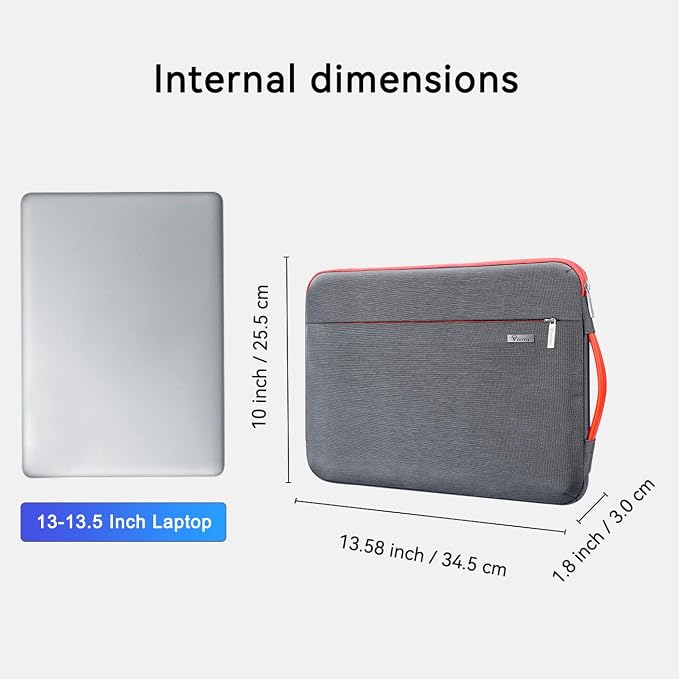 Voova Laptop Sleeve Case 13 13.6 Inch with Handle, 360°Protective Waterproof Slim Computer Bag Cover Compatible with MacBook Air 13 M1/M2/M3/M4 2020-2024, MacBook Pro 13, IPad Air/Pro 13, Grey