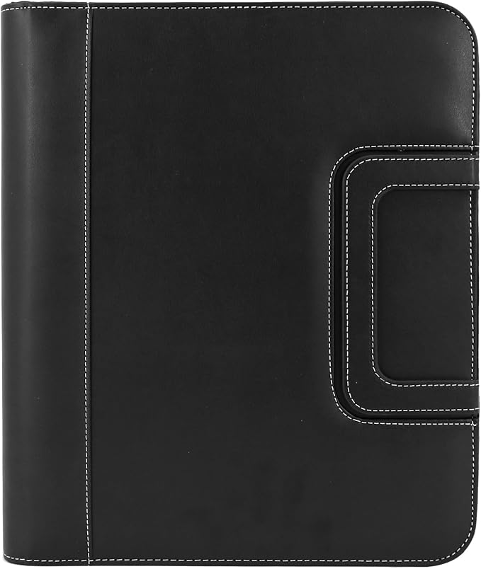 GraduatePro 3 Ring Portfolio Binder with Handles - 1.2 Inch Rings, Faux Leather Padfolio with Zippered, Storage Pouch for Tablet, Mobile Phone Pocket, Travel Documents for Men and Women(Black)