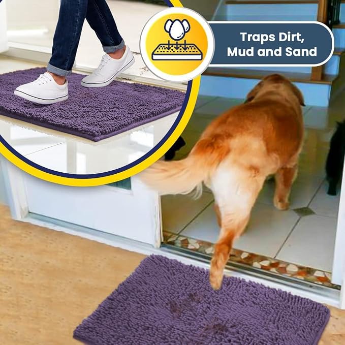 Muddy Mat® | Super Absorbent Door Mat Indoor, Microfiber Quick Dry Chenille Entryway Rug, Non-Slip Front Door Mat, Indoor Mats for Entryway, Machine Washable Pet Rug, Lavender 19" x 30"