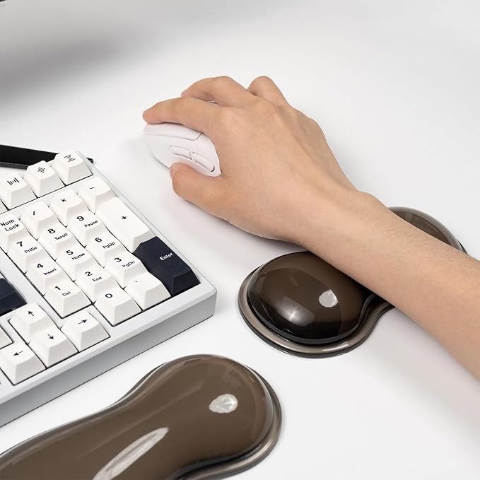 Ergonomic Silicone Gel Keyboard and Mouse Wrist Rest Set – Clear Wrist Rest for Keyboard 60%/68%/75%, Comfort & Support for Typing and Gaming(Grey)