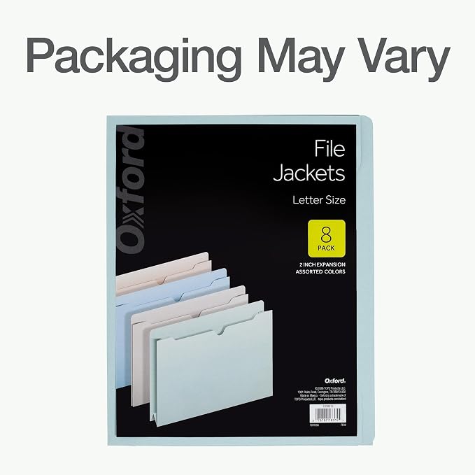 Oxford Expanding File Folders, 8 Pack, Closed Sides, Expands 2", 4 Pastel Colors, Letter Size (8.5" x 11"), Color-Coding for School, Office & Home Document Organization