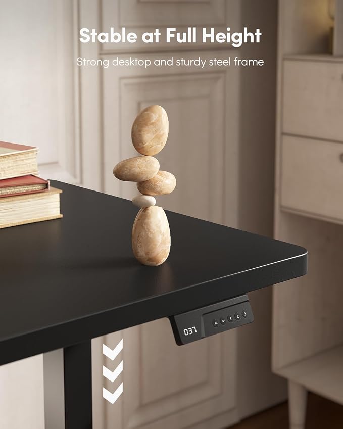 FEZIBO One-Piece Standing Desk, 48"x24" Seamless Tabletop Electric Height Adjustable for Home Office, Study Rooms & Multi-Device Workstations, Black