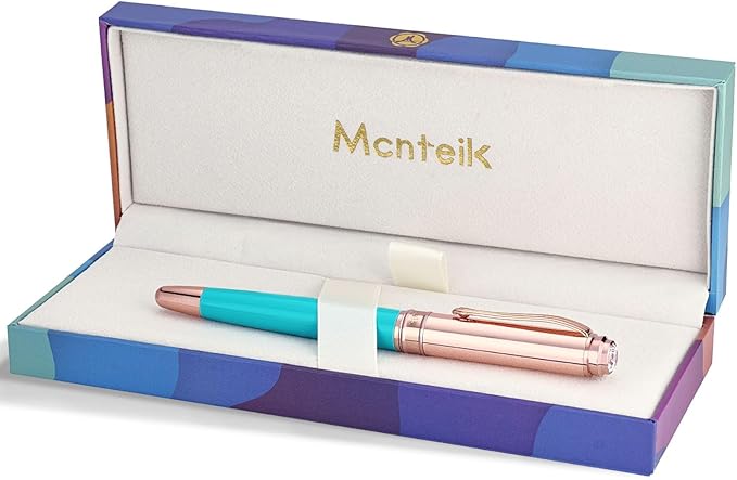 Turquoise Pen with 8MM Diamond-Stunning Luxury Fountain Pen, Schmidt 18K Gold Plated Nib (Fine), Real Rose Gold Finish, Fancy Pen Gift Set for Women, Executive, Nice, Beautiful Designer Pens