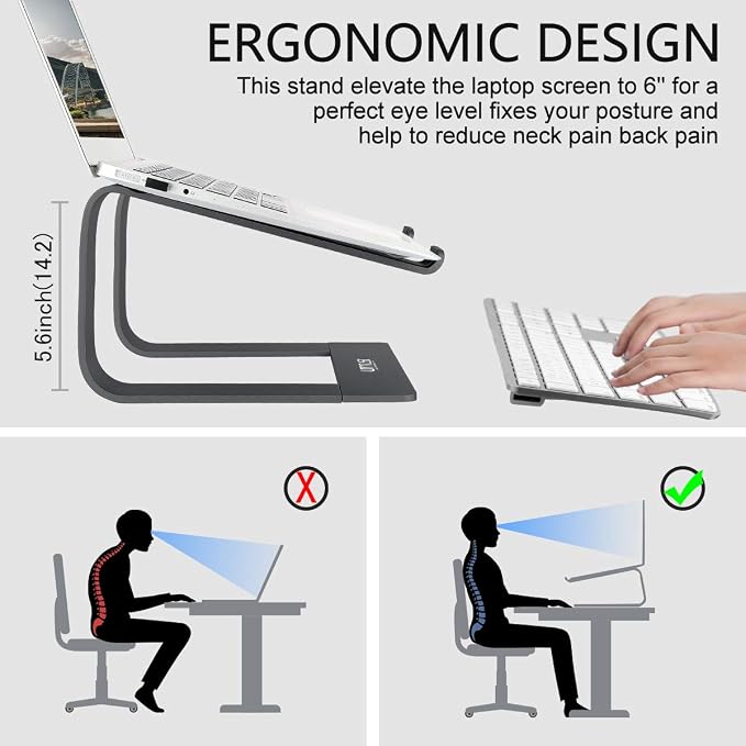Urmust Laptop Stand for Desk - Ergonomic Computer Stand Riser Holder for MacBook Air Pro, Dell, HP, Lenovo, Samsung, Alienware Laptops 11-15.6" (Silver, Up to 15.6" Laptop)