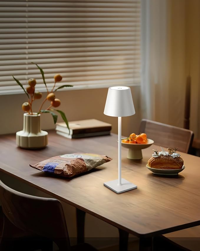 KDG 2 Pack Cordless Table Lamp, Portable LED Desk Lamp, 5000mAh Battery Operated, 3 Color Stepless Dimming Up, for Restaurant/Bedroom/Bars/Outdoor Party/Camping/Coffee Shop Night Light(White)
