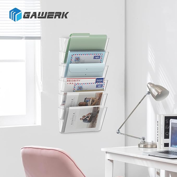Gawerk Clear Acrylic Single Pocket, Plastic Hanging Wall Mount File Holder for Office Home (Clear, 1 Pack)