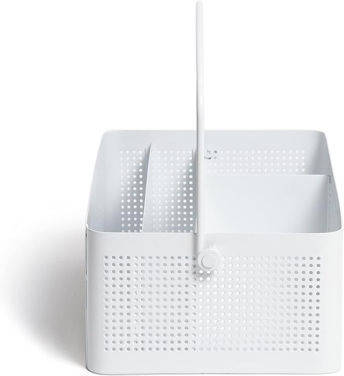 U Brands Modern Perforated Caddy Desktop Organizer, Office Supplies, Metal, White, 1 Count