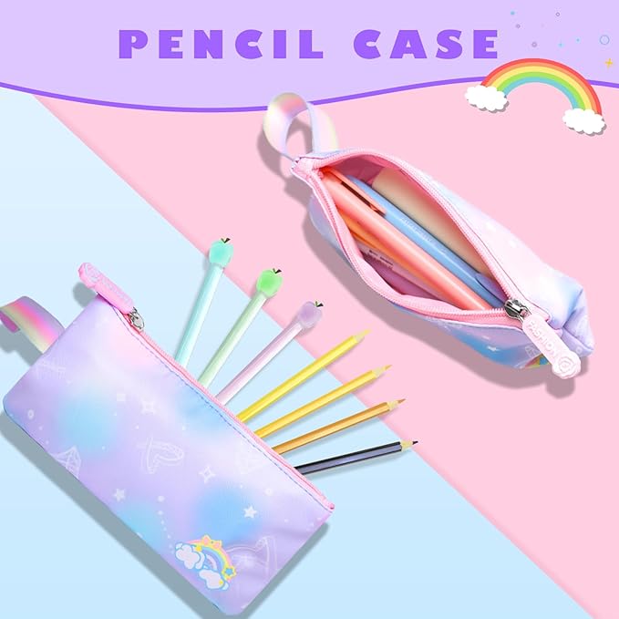 3PCS SET kids backpacks for girls, bookbag for girls backpack with lunch box Pencil Pouch Set back to school supplies for Kid, school backpack for girl Elementary School Student(PURPLE)