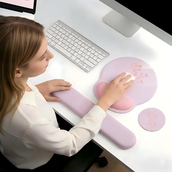 Mouse Pad with Keyboard Wrist Rest,Ergonomic Mouse Pad Wrist Support PU Base with Coaster,Mousepad with Nonslip Base for Computer Laptop Keyboard Home&Office