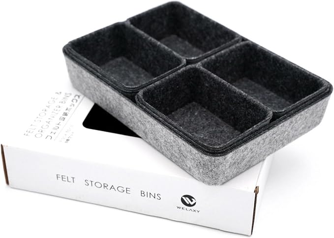 7pc Shallow Felt Desk Drawer Organizers Trays Charcoal Storage Bins