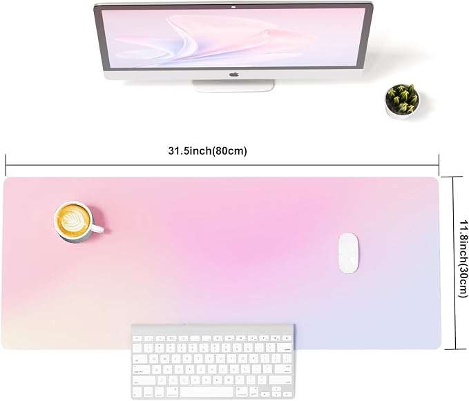 Colorful Star Large Mouse Pad Pink, Girly Desk Mat Aesthetic PU Leather Laptop Mat, 31.5" x 11.8"