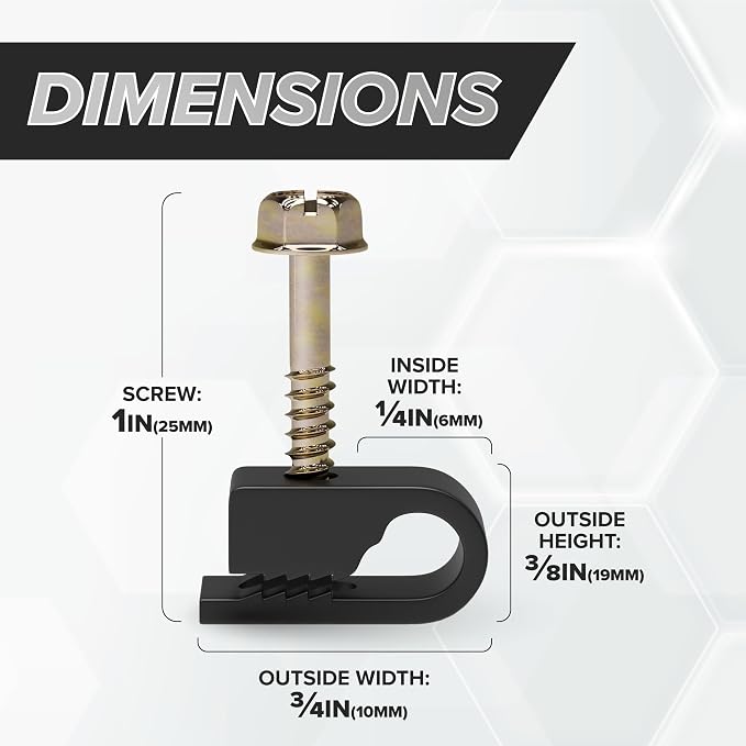 THE CIMPLE CO Single Cable Clips with Screws - 1/4 Inch Coaxial Cable Clamps Outdoor - Exterior Cord Management for Coax, CAT Ethernet, Electrical Wire - Screw Clamps for Wires - 10 PCS, Black