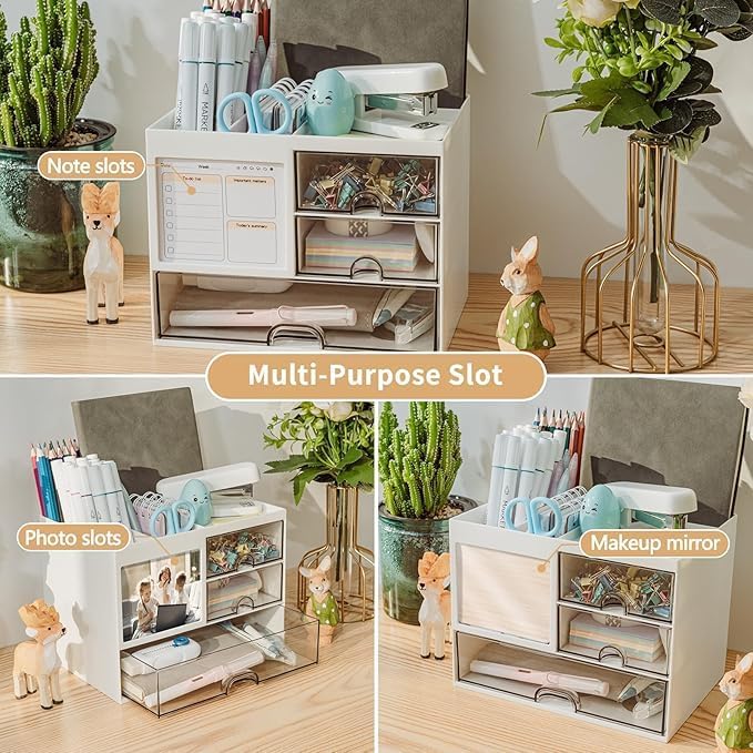 Desk Organiser with 6 Compartments, White, Ultimate Organisation, Includes Notepad