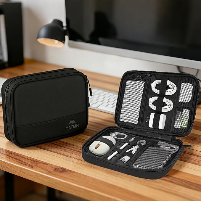 MATEIN Charging Cord Organizer Case 2 Pack, Water Resistant Electronics Bag for Tech Accessories, Portable Flat Cable Organizer Travel for Adapter, Slim Mouse & USB Flash Drive, Tech Gifts