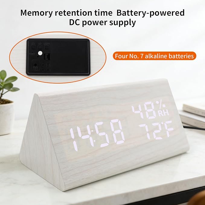 Wooden Digital Alarm Clocks for Bedrooms - Electric Desk Clock with Large Numbers, USB Port, Loud Alarm for Heavy Sleepers, Adjustable Volume, Dimmer, Snooze, DST, Wood Décor, Adapter Powered